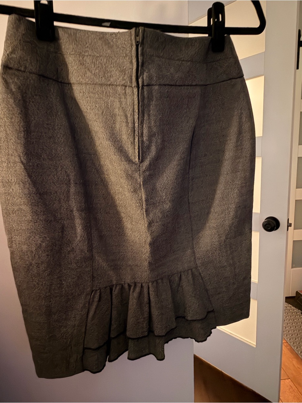Iz Byer Gray Pencil Skirt with Ruffle Hem